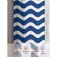 thumbnail image 7 of Navy Blue White Semi Sheer Curtains 63 Inch Length 2 Panels Set, Abstract Waves Water Ripple Striped Sheer Kitchen Curtain Privacy Voile Window Curtain for Living Room Bedroom Rod Pocket Drapes, 7 of 7