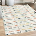 thumbnail image 1 of Boho Decorative Rug, Retro Arrow Pattern in Horizontal Line Heading to Opposite Directions Art, Quality Carpet for Bedroom Dorm and Living Room, 6 Sizes, Orange Yellow and Blue, by Ambesonne, 1 of 4
