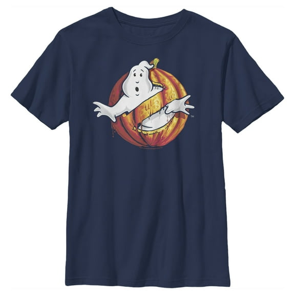 Boy's Ghostbusters Halloween Pumpkin Logo Graphic Tee Navy Blue X Small