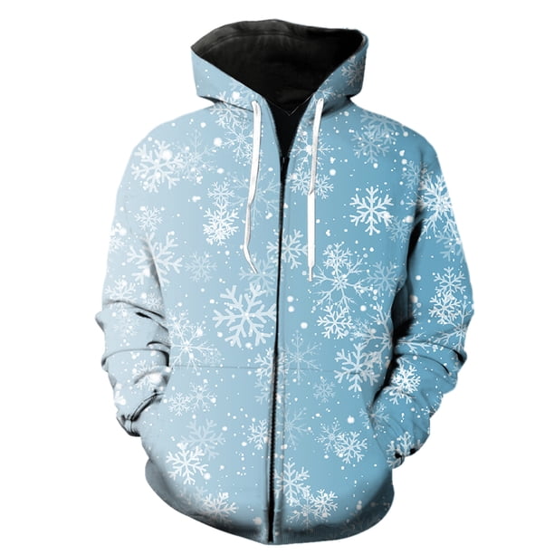 Sudadera con capucha y cremallera para hombre, con estampado de copos de nieve de invierno, manga larga, estilo hip hop, con estampado 3D, de gran tamaño, unisex, estilo Harajuku para adolescentes