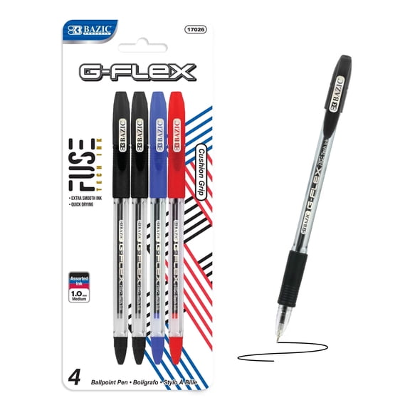 BAZIC G-Flex Assorted Color Fuse Tech Ink Pen, 0.7 mm Medium Point, (4/Pack), 1-Pack