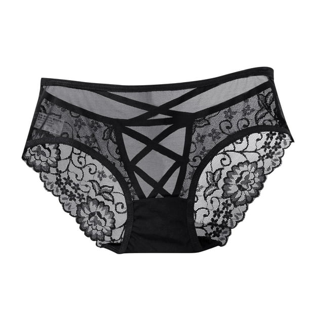 Braguitas sexy de encaje negro de cintura alta para mujer - Braguitas de talla grande - Poliéster/spandex - Cobertura total - M-XL