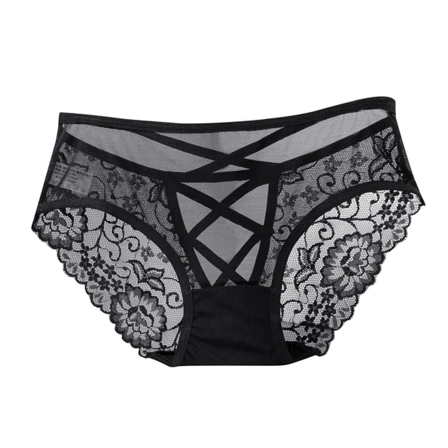 Braguitas sexy de encaje negro de cintura alta para mujer - Braguitas de talla grande - Poliéster/spandex - Cobertura total - M-XL
