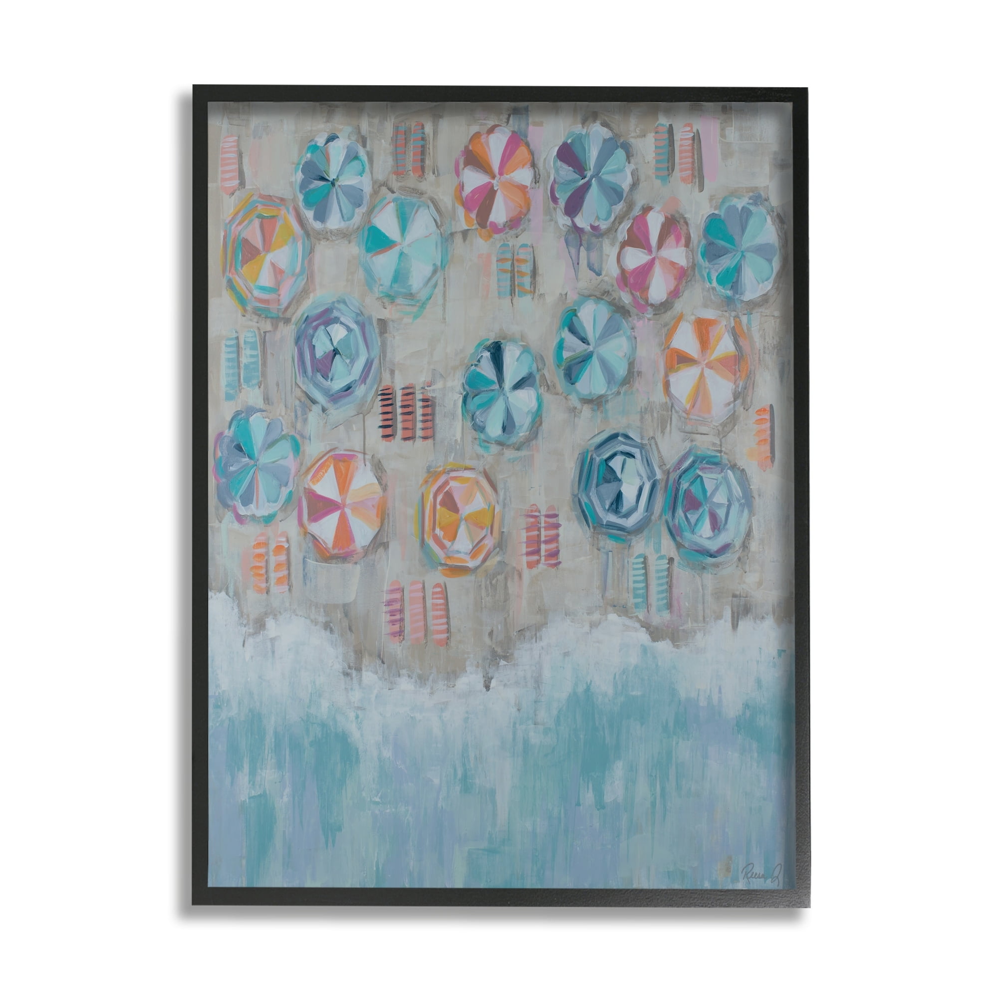 Stupell Industries Busy Beach Coast Aerial Painting Patterned Umbrellas Towels, 11 x 14,Design by Reesa Qualia