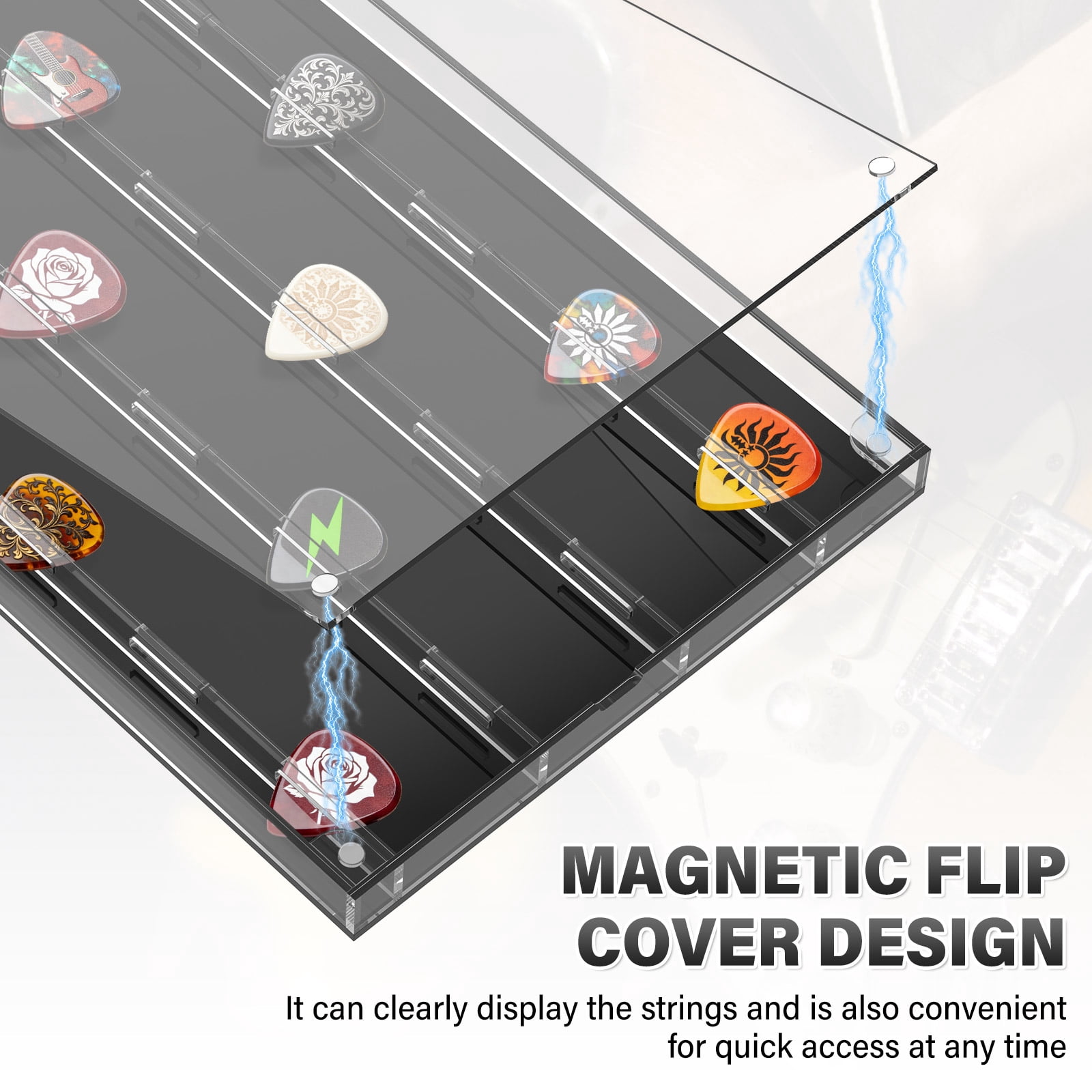 Guitar Pick Holder Display Case with 28 Slots Acrylic Display Rack Organizer for Men Music Lovers Players Guitarist