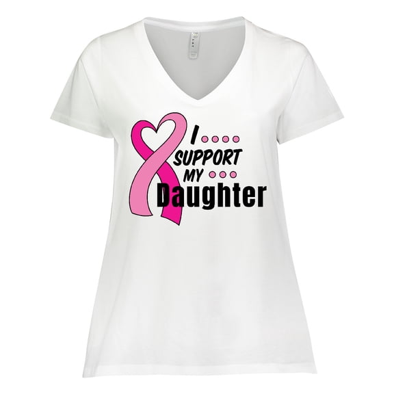 Inktastic Breast Cancer Awareness I Support My Daughter Pink Ribbon Women's Plus Size V-Neck T-Shirt