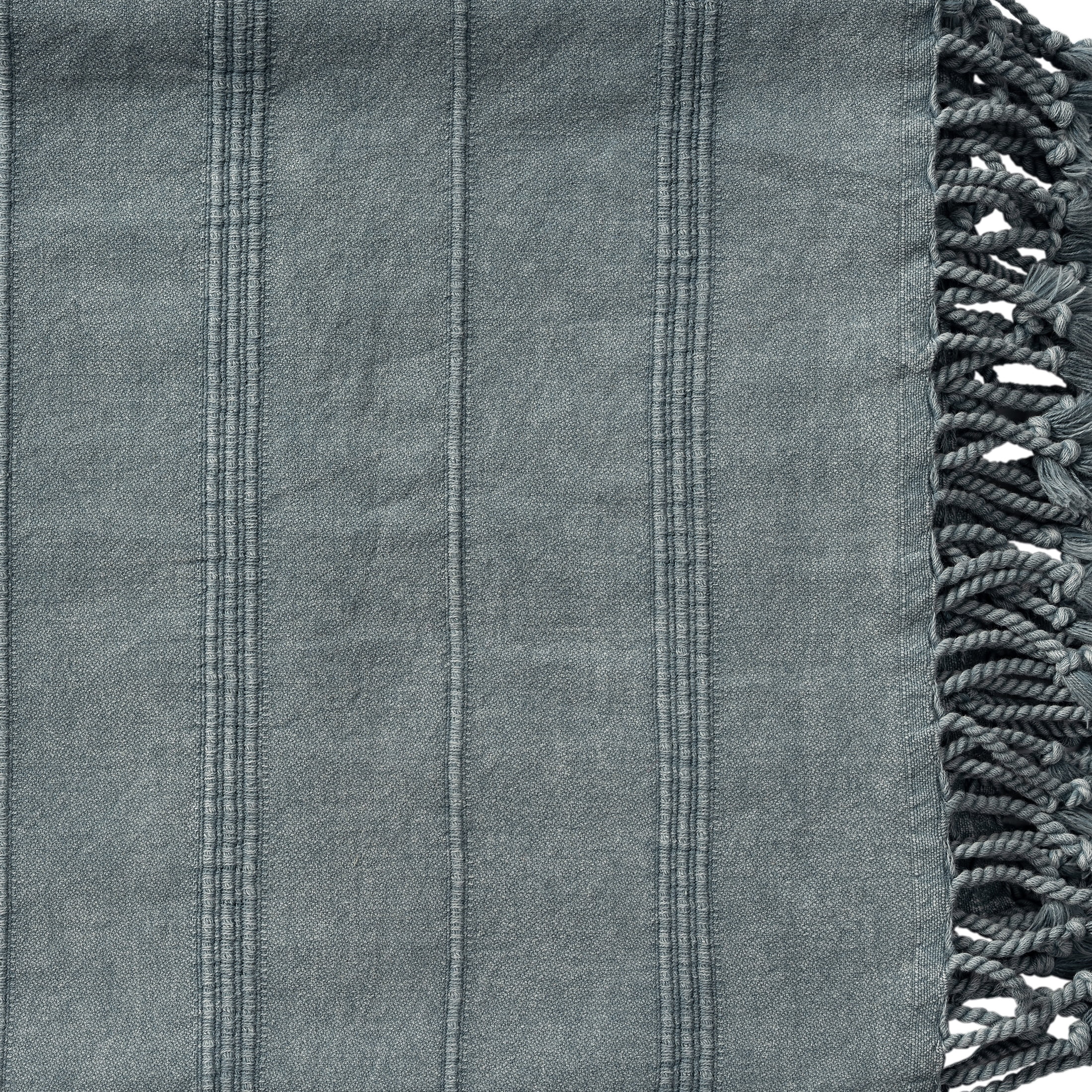 Ox Bay Sarra Bluish Gray Striped Fringed Ultra-Soft Turkish Cotton Reversible Throw Blanket, 50" x 60"