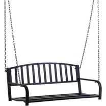 Outdoor Steel Swing Chair: 2 Person Front Porch Swing Patio Swing Bench with Sturdy Chains, 528 lb Weight Capacity, Black