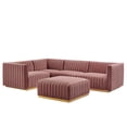 thumbnail image 2 of Modway Conjure Channel Tufted Velvet Sectional Sofa with Modular Connectors, Gold Dusty Rose, 2 of 10