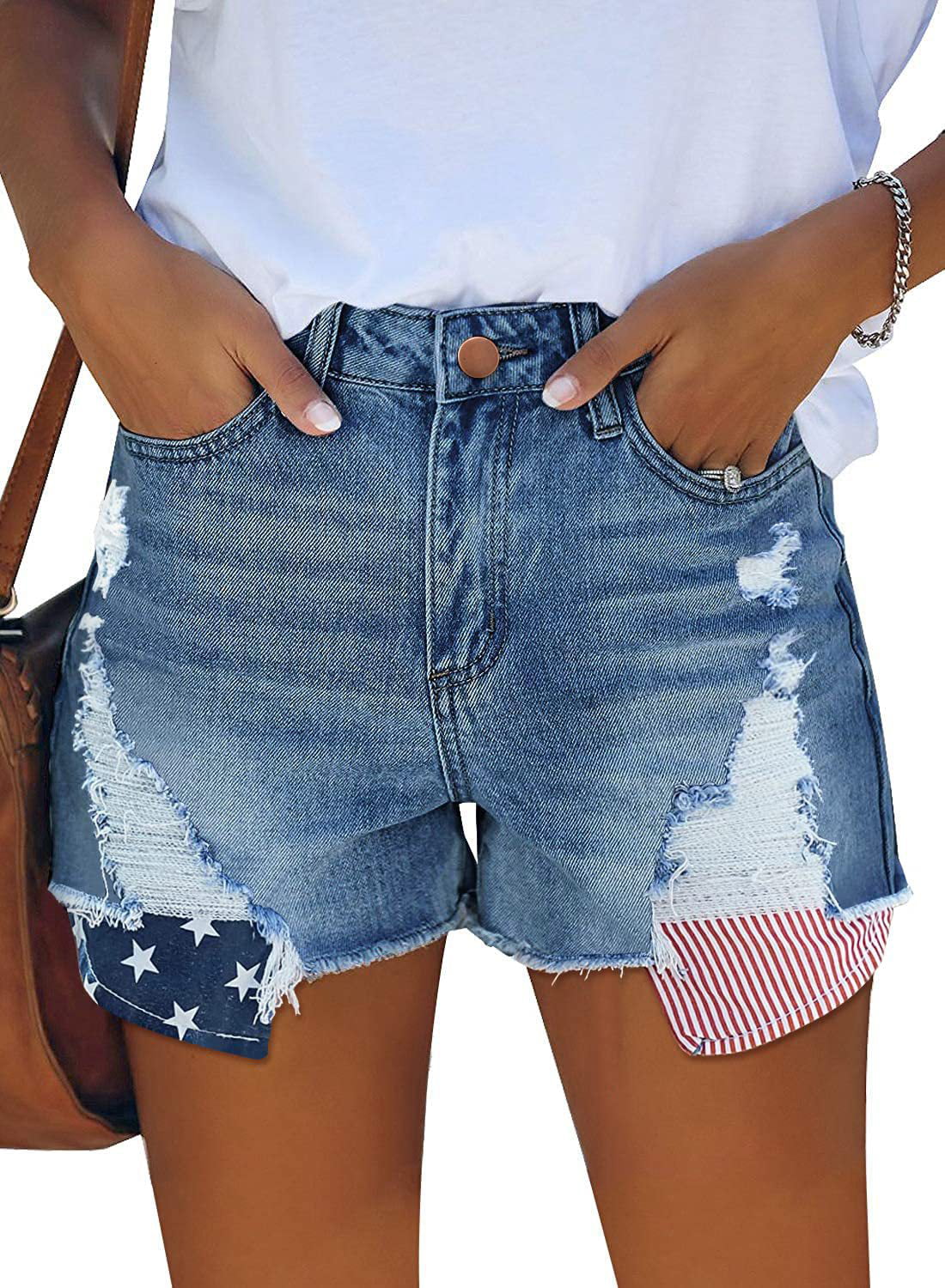 Denim Shorts for Women Distressed Ripped Jean Shorts Stretchy Frayed Raw Hem Hot Short Jeans with Pockets 