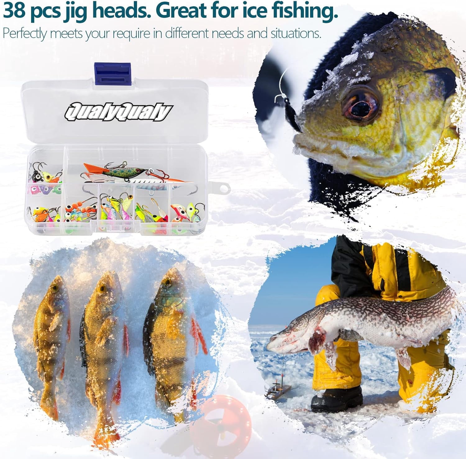 THKFISH Fishing Lures Ice Fishing Jigs 38/40PCS Ice Fishing Gear Jigs Head Panfish Crappie Jigs Ice Fishing Jigging Lures Kit for Panfish,Crappie, Walleye