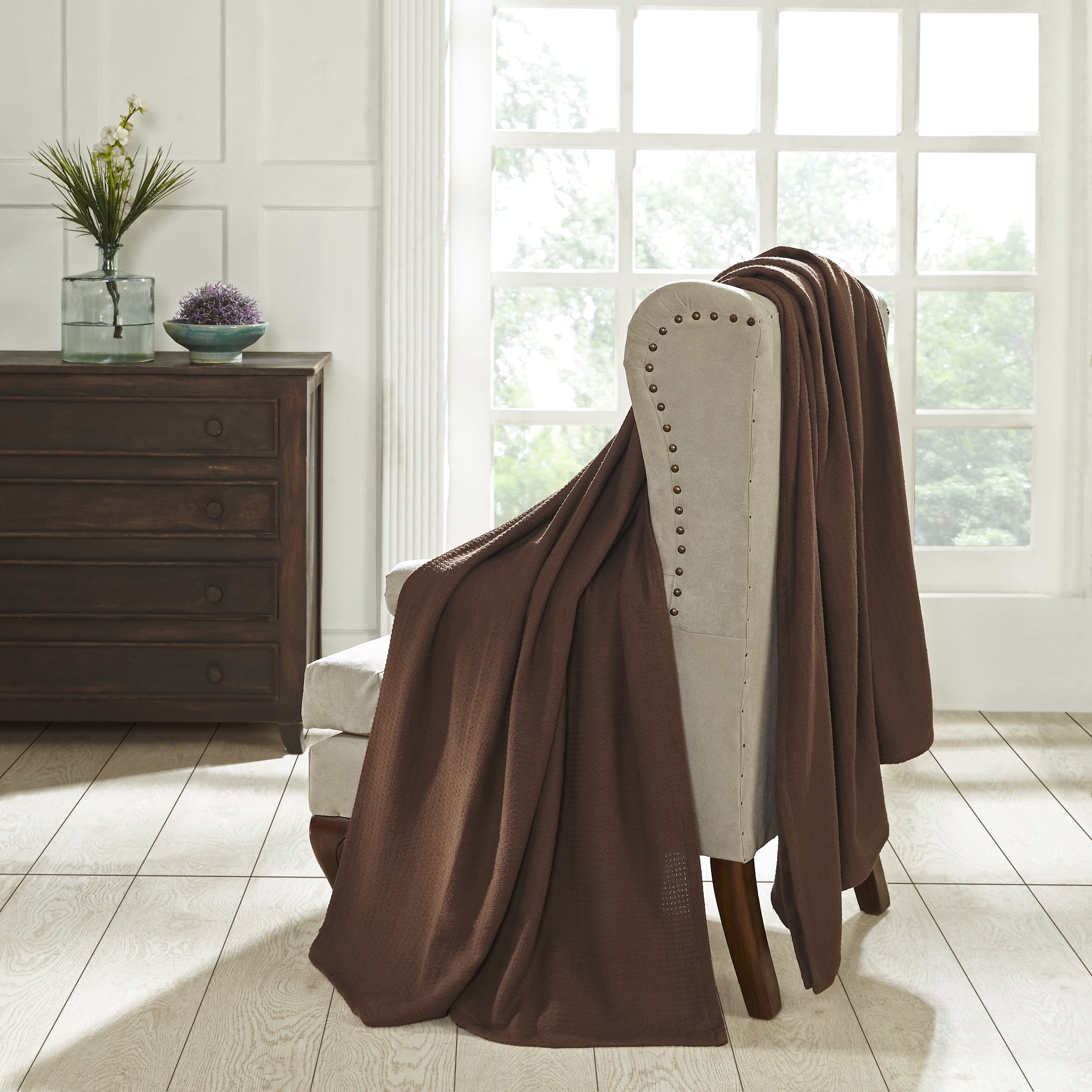 BNM Waffle Weave Honeycomb Knit Cotton Blanket, King, Chocolate