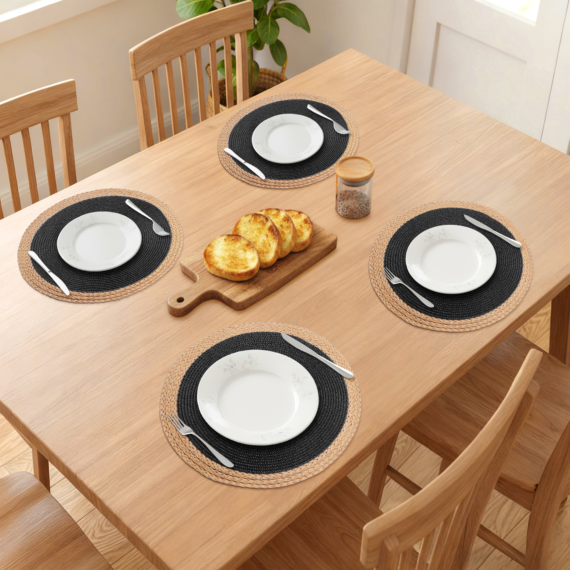 Unique Bargains Farmhouse Placemats Set of 6 Washable Kitchen Table Mat Black