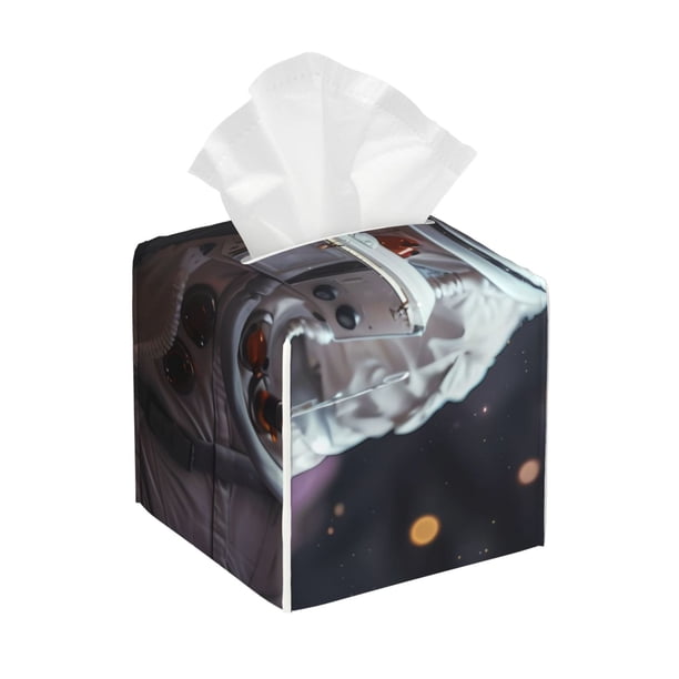 Balery Cat Astronaut In Space Porta Pañuelos de Cuero con Estampado – Funda Moderna Cuadrada para Caja de Pañuelos, Dispensador 5x5x5''