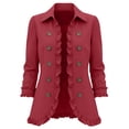 thumbnail image 4 of BRELIL Women Plus Size Fall Ruffle Long Sleeve Button Down Shacket Casual Open Front Collared Blazer Jacket Loose Outwear, Wine S, 4 of 9