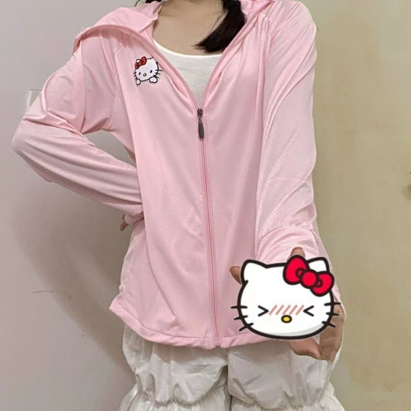 Sanrio Hello Kitty Sun Protection Clothes Ice Silk Anti-UV Jacket Women Sweet Kawaii Summer Thin Hoodie Jacket Gift Wholesale
