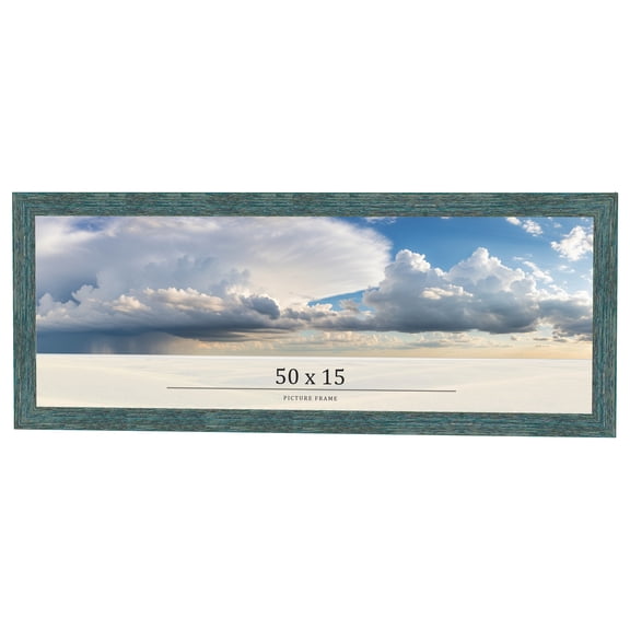 50x15 Frame Blue Rustic Barnwood Solid Wood Picture Frame Width 1.25 Inches | Interior Depth 0.5