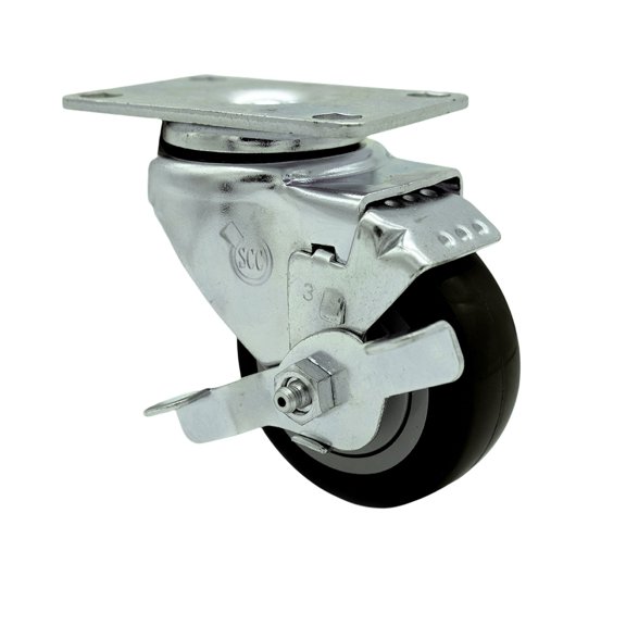 3.5 Inch Black Polyurethane Wheel Swivel Top Plate Caster with Brake SCC