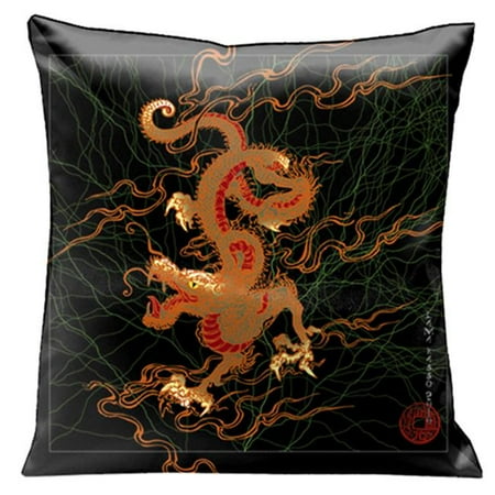Lama Kasso 186 Classic Red Dragon Flying Across a Black Sky Black Satin Underside 18 in. Square Satin Pillow