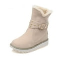 thumbnail image 2 of Warm Winter Mid Calf Boots for Women Suede Flat Heel On Ankle Booties Comfortable Casual Outdoor Walking Shoes, 2 of 7