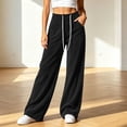 thumbnail image 2 of Zynoxe Womens Corduroy Pants Casual Soft High Waist Drawstring Wide Leg Pants with Pockets Vintage Straight Relaxed Lounge Trousers Black M, 2 of 8