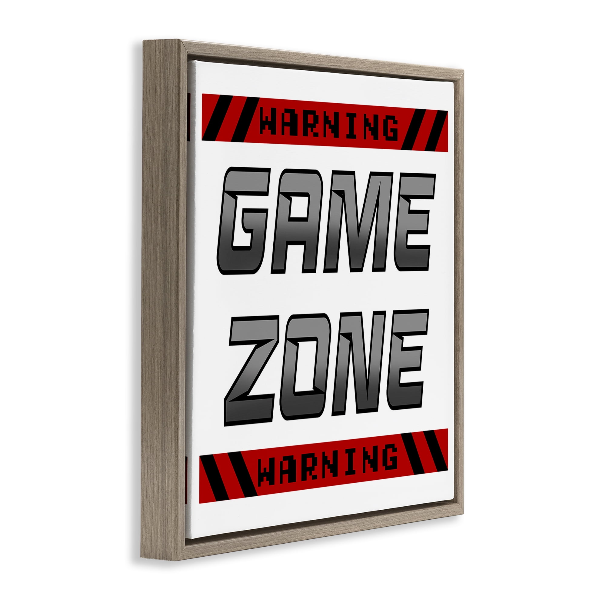 Stupell Industries Game Zone Warning Brown Framed Floater Canvas Wall Art, design by Marcus Prime