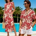 thumbnail image 2 of Yuyamidu His and Hers Matching Outfits Mens Floral Button Down Shirt Womens Hawaiian Dresses Round Neck Split Long Maxi Dress Button Up Shirt Matching Tropical Outfits for Couples Men's S, 2 of 7