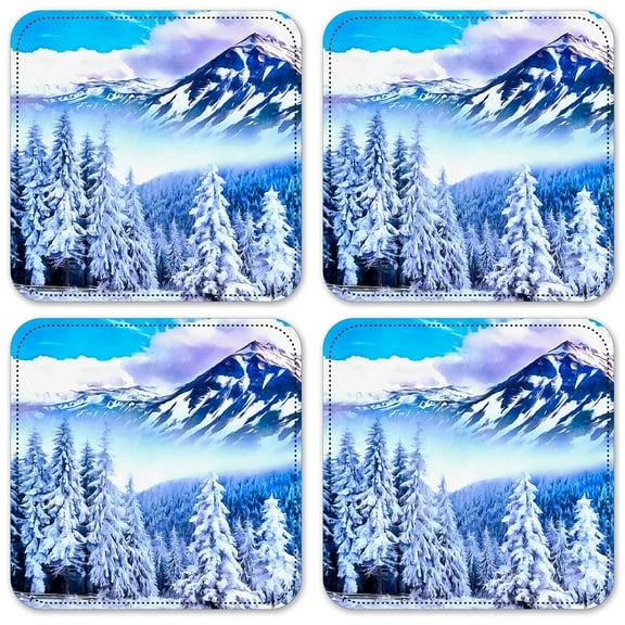 Vinyl Drink Coasters - Set of 4 - Snowy Mountain Side