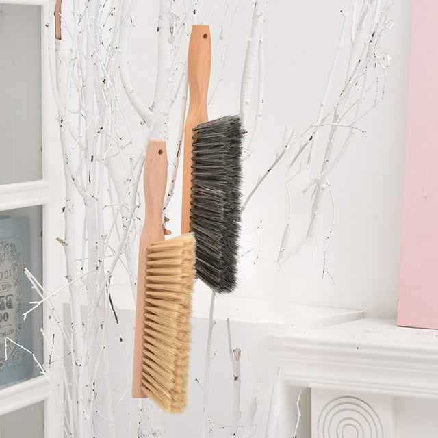Xihbxyly Cepillo de Limpieza de Cerdas Suaves, Quitapolvo para Sábanas y Sofás, Suave y Eficaz para Muebles, Escritorios y Coches, Beige o Gris, 29,5 X 9 Cm, Asa para Colgar.