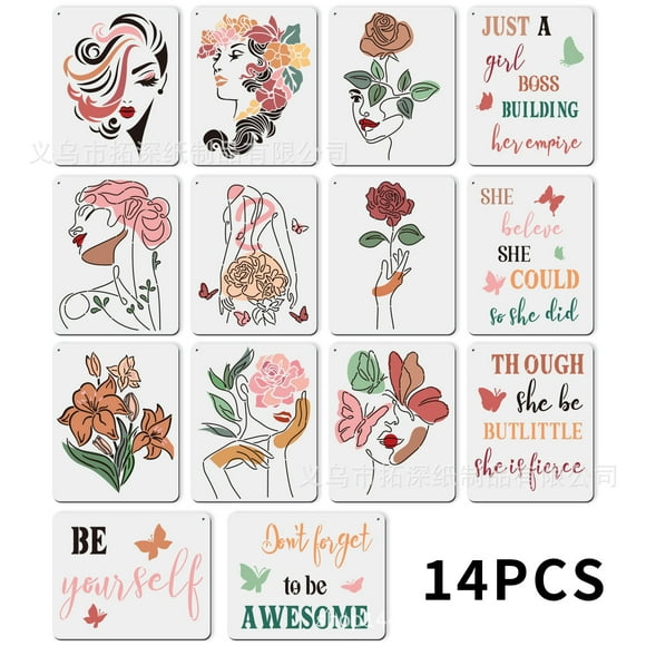 Plantilla de tema motivacional femenino DIY pintura de pared figura decorativa molde de pintura hueca
