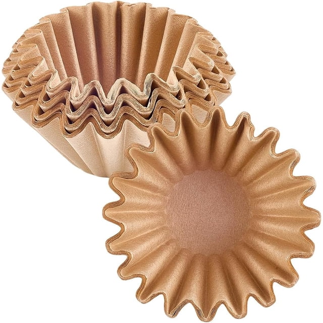 Paquete de 100 filtros de café tipo cesta para tazas, filtros de papel de fondo plano, flores para cafeteras de goteo, coladores sin blanquear, cesta de papel para preparar café.