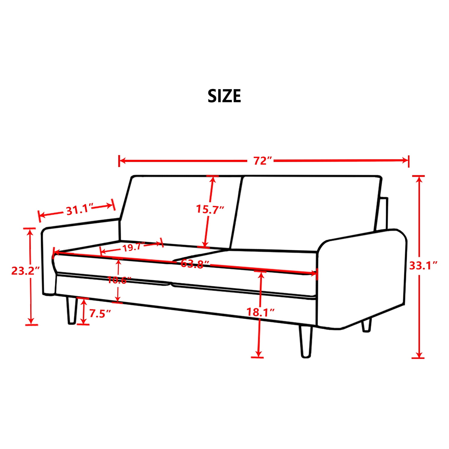 72'' Velvet Round Arm Loveseat, Couch with Solid Wood Frame, for Guest Room, Teenager's Room, and Small Apartment,33.1'' H x 72'' W x 31.1'' D
