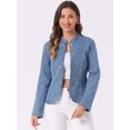 thumbnail image 4 of DARING DIVA Women's Denim Blazer Open Front Casual Stand Collar Jeans Jacket M Light Blue, 4 of 6