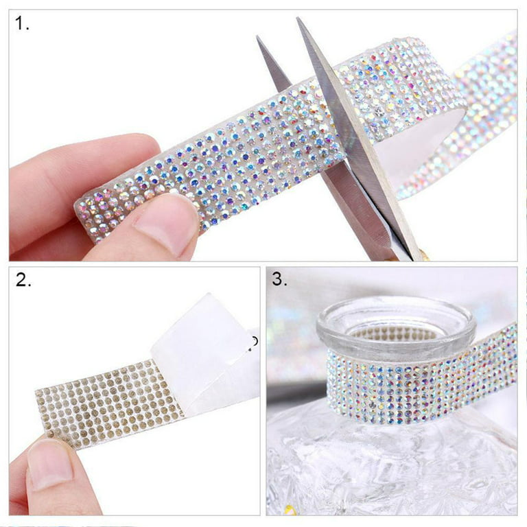 MOODKEY 6ROLLS Self-Adhesive Crystal Rhinestone Diamond Ribbon DIY Diamond Bling Crystal Ribbon Sticker Wrap Tape Roll with 2mm Rhinestones Strips
