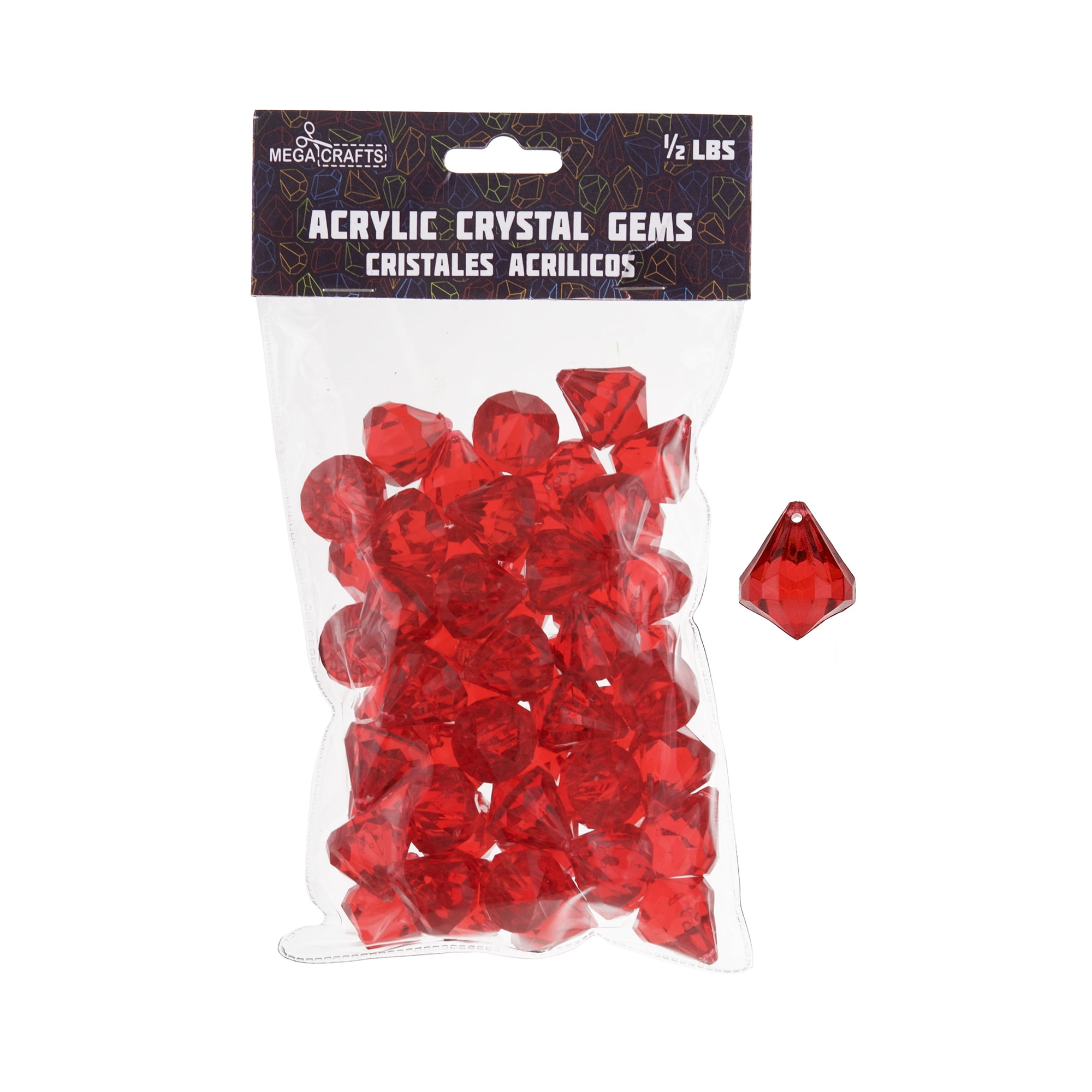 Mega Crafts 1/2 lb Acrylic Gemstones Red Plastic Glass Gems For