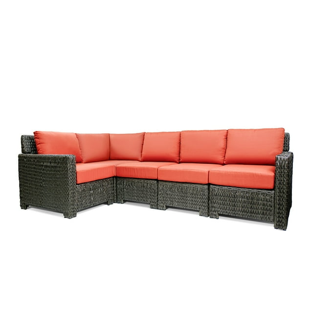 Krikacy Ensemble Modulaire de Conversation en Osier d'Extérieur 6 Pcs, HDPE Toutes Saisons avec Coussins Épais, Orange