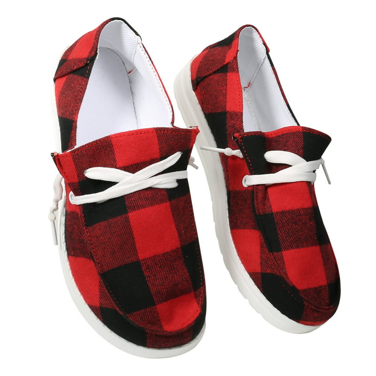 Cycle-Topshop Buffalo Plaid Slip On Shoes Flat Sole Lace Up Casual Canvas  Shoes For Women Christmas New