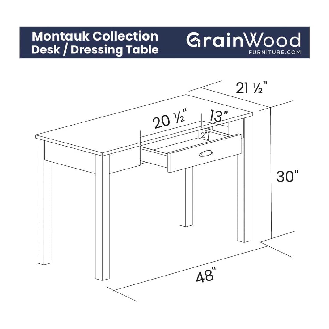 Grain Wood Furniture Montauk Desk/Dressing Table, Rustic Grey