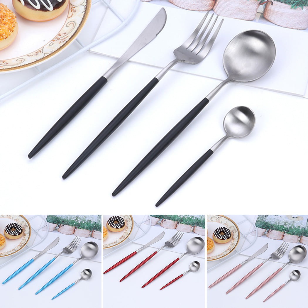 4Pcs Set Stainless Steel Cutlery Knives Forks Spoons Teaspoons Guests-Dining