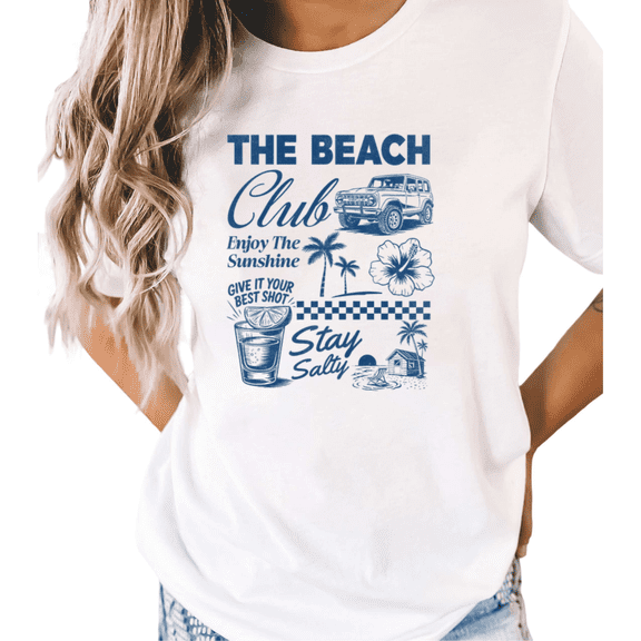 White Summer Beach Stay Salty Print T-Shirt Graphic Tees Shirts Vacation Gift S-5XL Mystical Tops