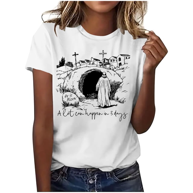 Mujeres Manga Corta de Verano Tops Pascua Impresa Cuello Redondo, Blusa de Moda Casual para la Primavera