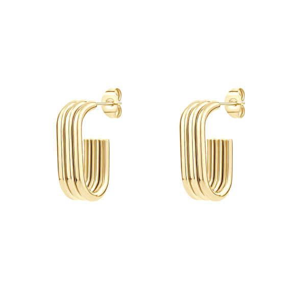 Sensitive Skin Stainless Steel Gold Plated Square Layered Piped Hoop Earrings for Women