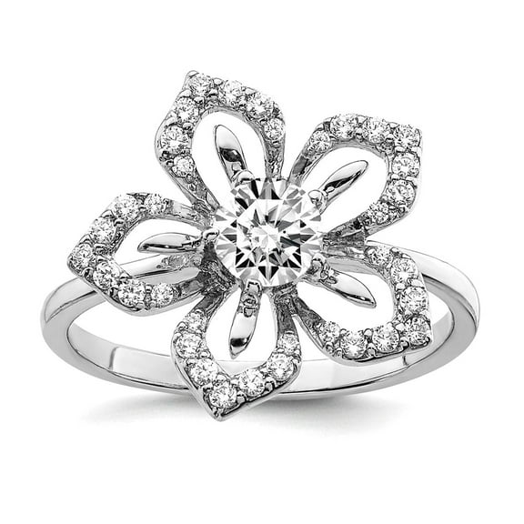 925 Sterling Silver Rhodium Plated Cubic Zirconia Flower Ring Size 7 Ring for Women