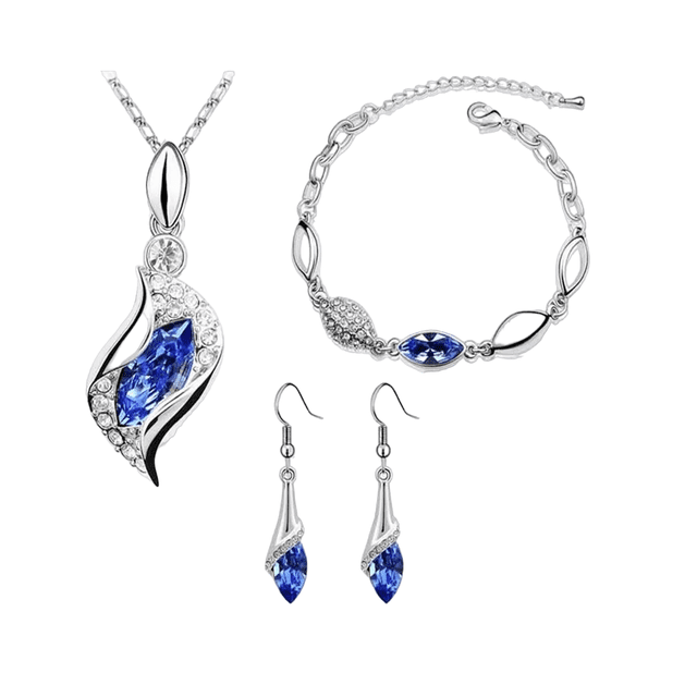 Juego de Joyas Malubero Collar Aretes y Brazalete Con Cristales Azul