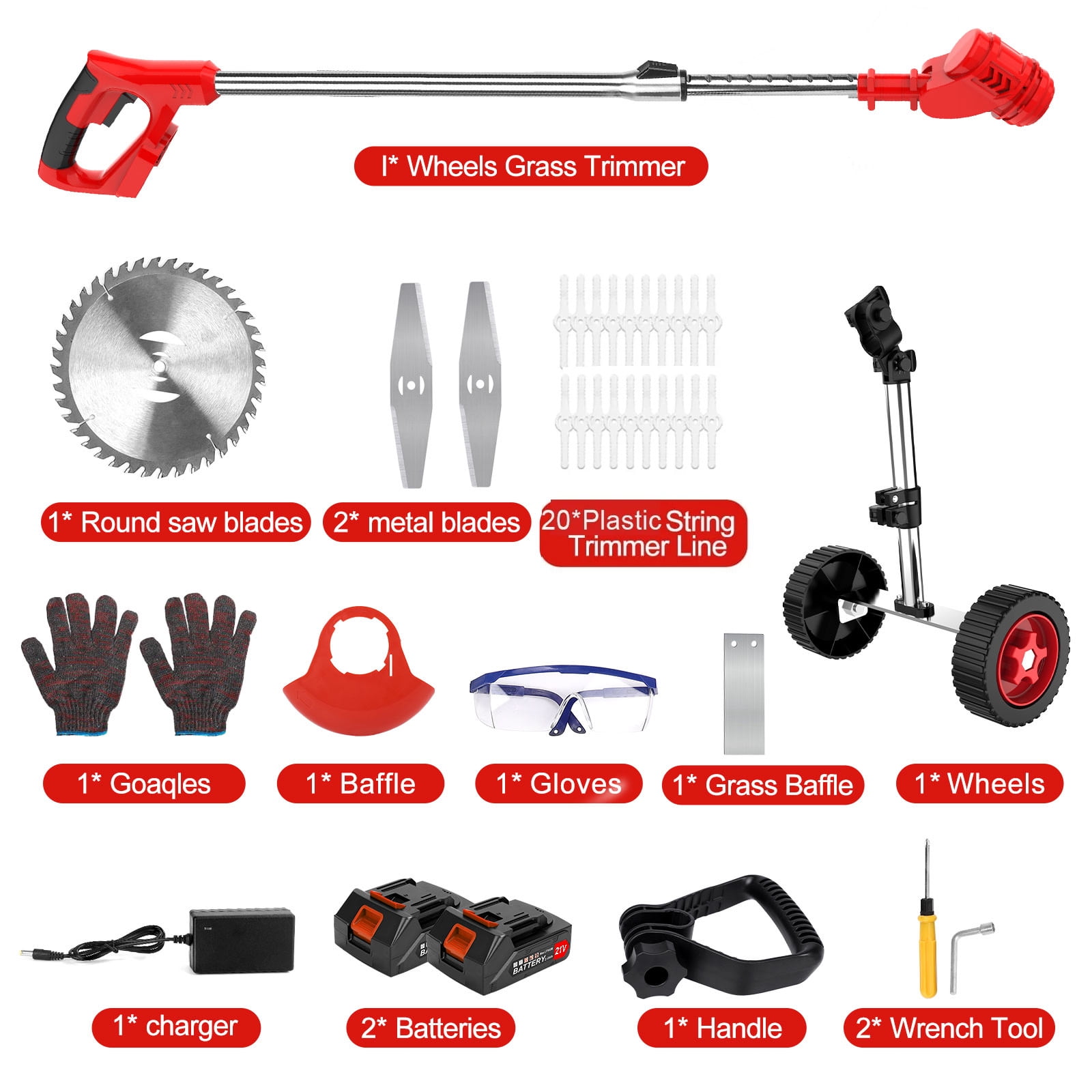 Weed Eaters Cordless with 2025 Upgraded Wheels, Tanbaby 3-in-1 Battery Powered, 6 inch Grass Trimmer & String Trimmer/Edger Kit for Lawn Garden Trimming