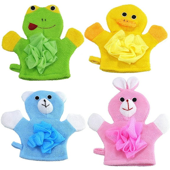 AMERTEER 4 Pieces Animal Bath Sponge, Cute Shower Loofahs Sponge Colorful Cartoon Body Scrubber Balls Animal Pouf Loofahs Mesh for Kids,Toddler,Boys,Girls, Baby Shower,Essential Skin Care