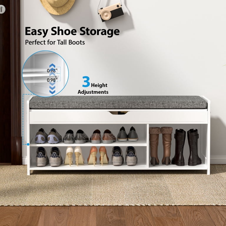 Chitooma 43.4" Shoe Storage Bench with Barn Doors, White photo 4