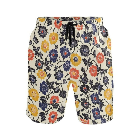 joogoo Men's Swim Trunks Ethnic Floral Beach Shorts with Pockets XL