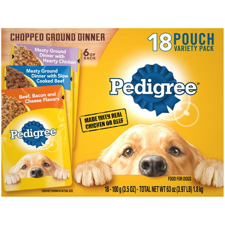 PEDIGREE Chopped Ground Dinner With Hearty Chicken, Slow Cooked Beef, and Beef, Bacon & Cheese Wet Dog Food Variety Pack, (18) 3.5 oz. (Best Way To Drain Ground Beef)