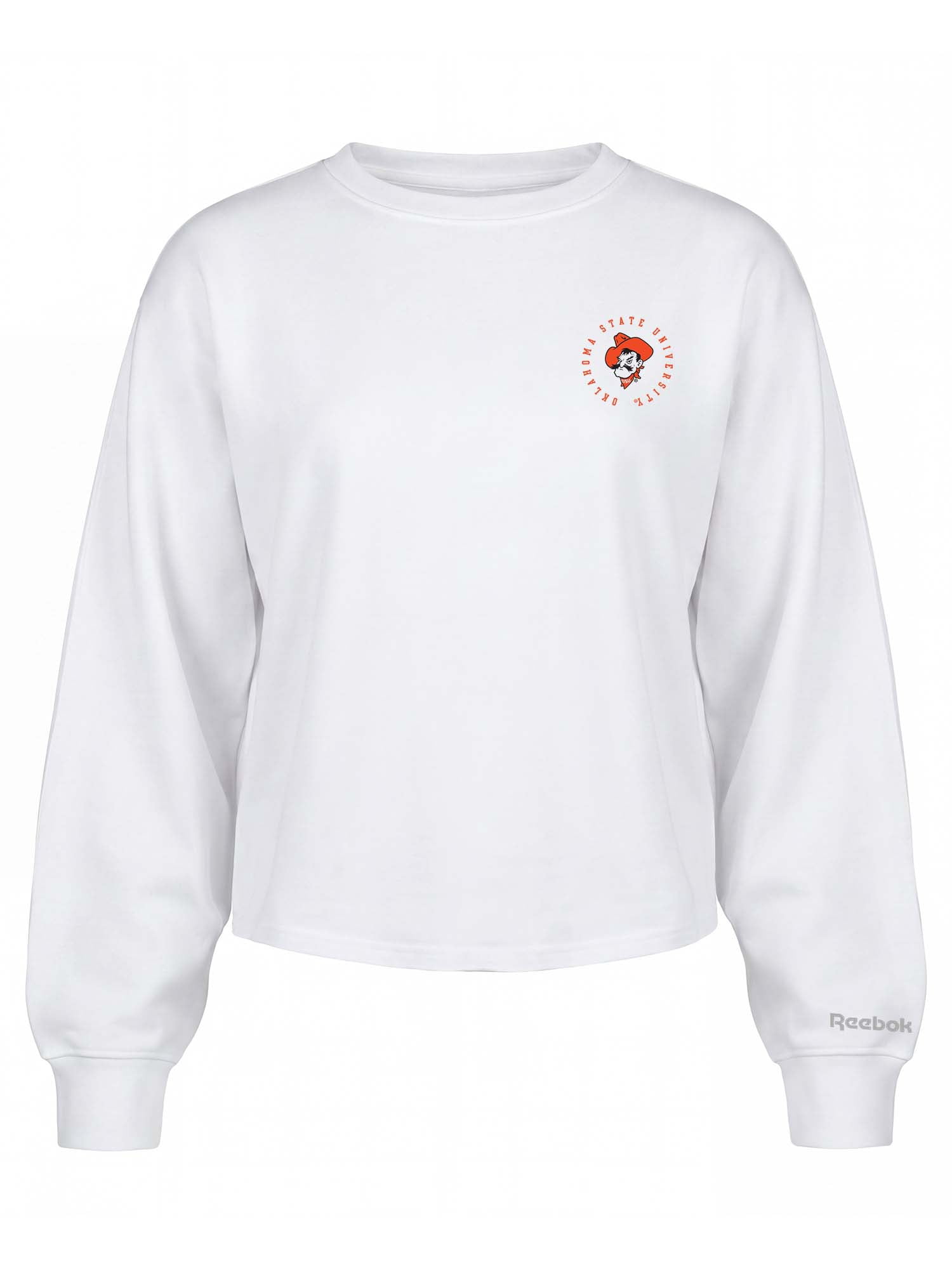 Oklahoma State Cowboys Reebok Womens White Heavyweight Cotton Long Sleeve Pullover
